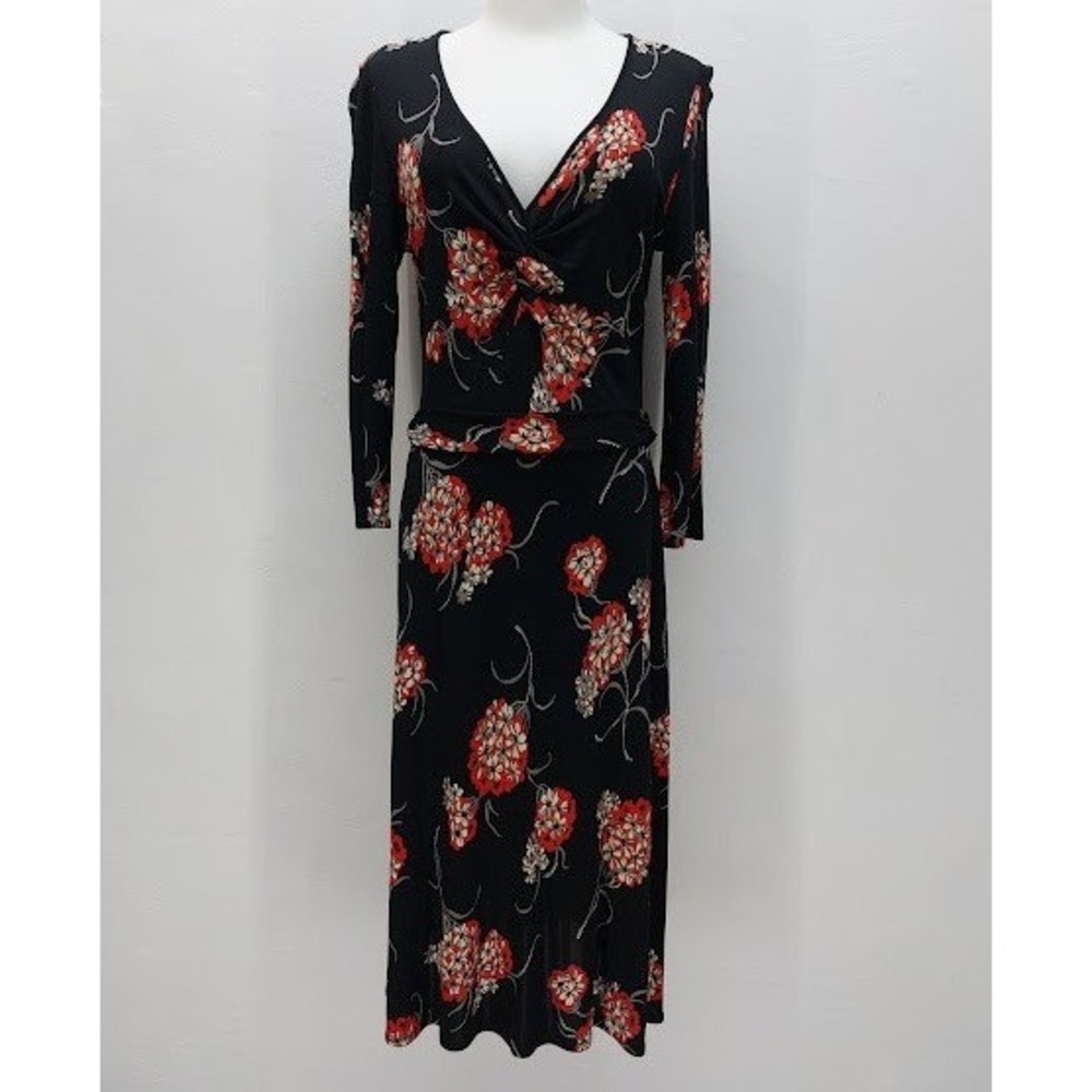 Laundry by Shelli Segal Dress Women's 6 Black Floral Knot Front Midi Whimsigoth